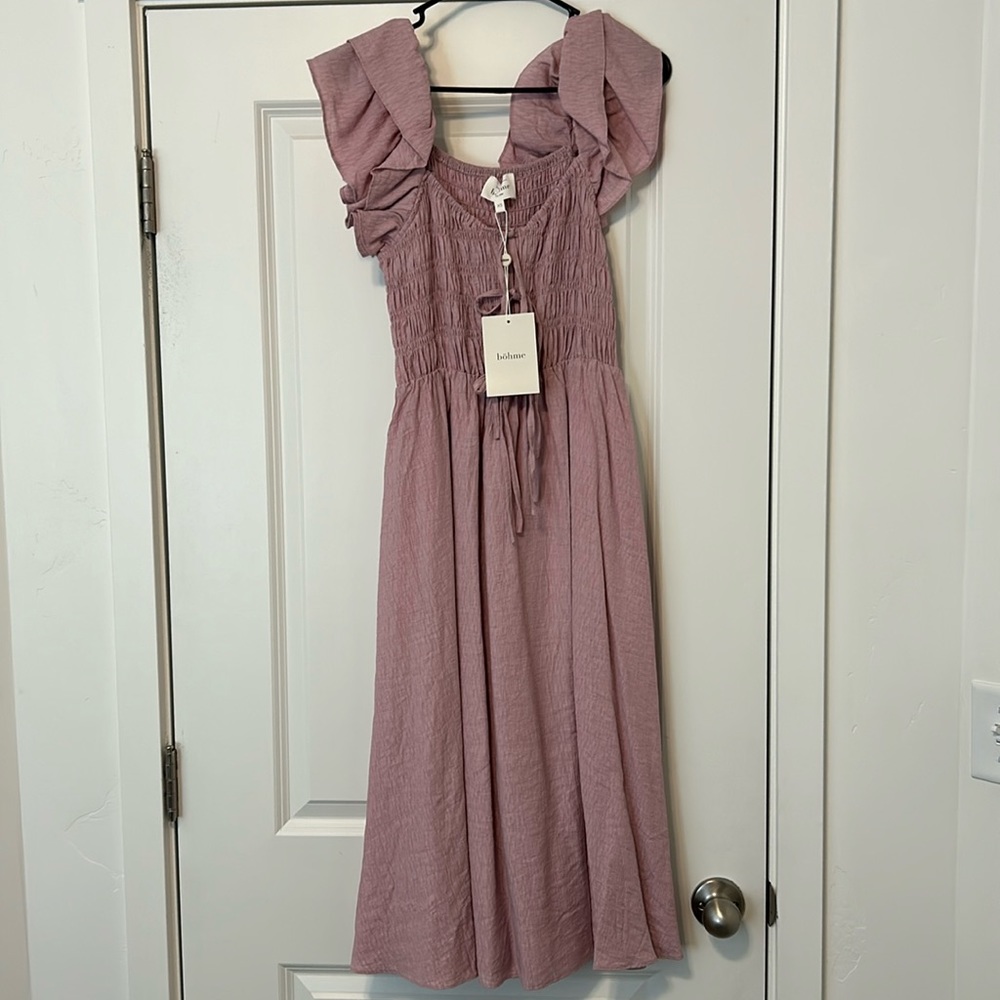 Pink long ruffled dress